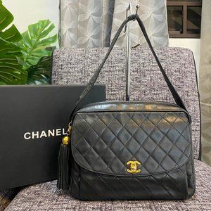 Chanel Vintage 90's Black Caviar Quilted Classic Flap Crossbody Shoulder Bag
